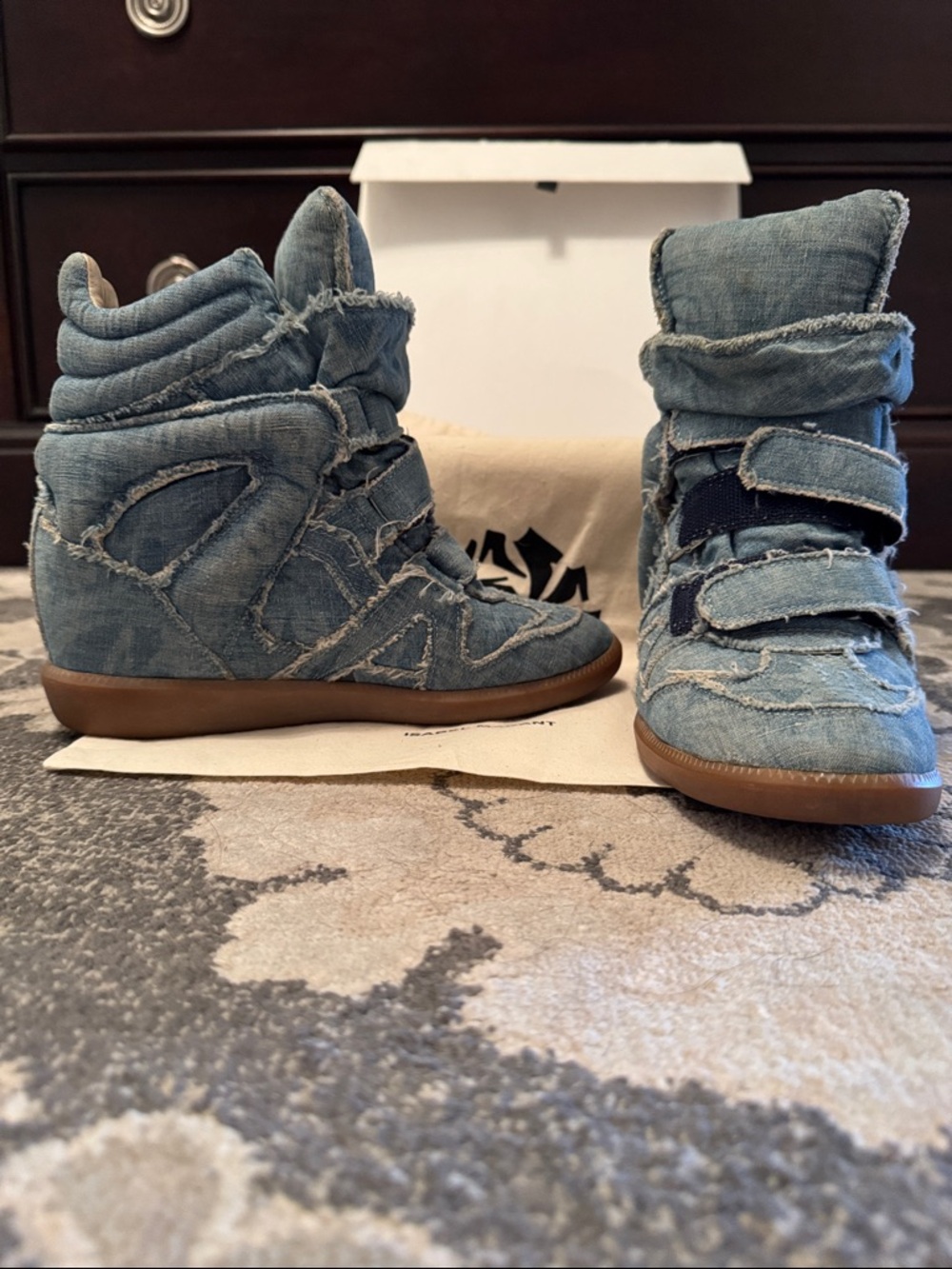 Vintage Isabel  Marant ripped denim wedge sneaker